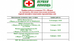 График работы площадок по обучению населения оказанию первой помощи в новогодние праздничные дни